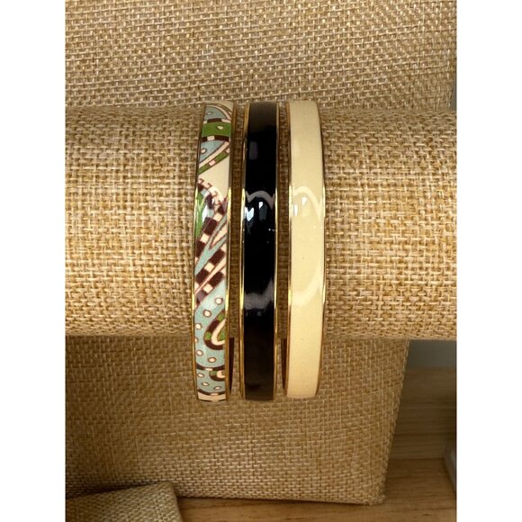 Set Of 3 J.Crew Goldtone Bangles - Enamel Patterned & Solid Colors - 7" Diameter - Picture 3 of 8
